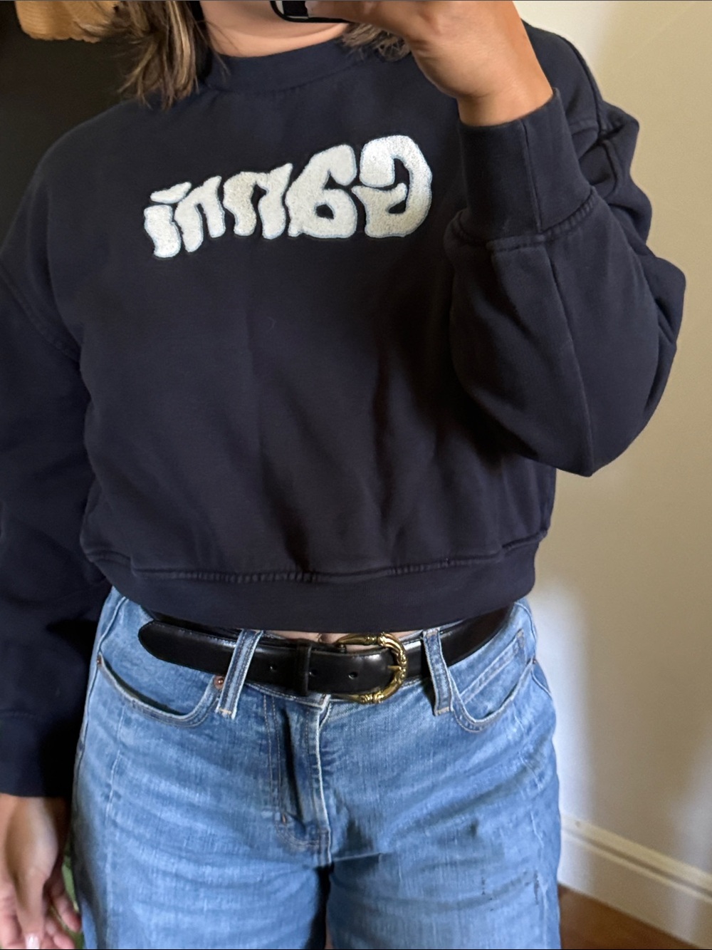 Ganni Isoli Cropped Logo Sweatshirt. S Sky Captain